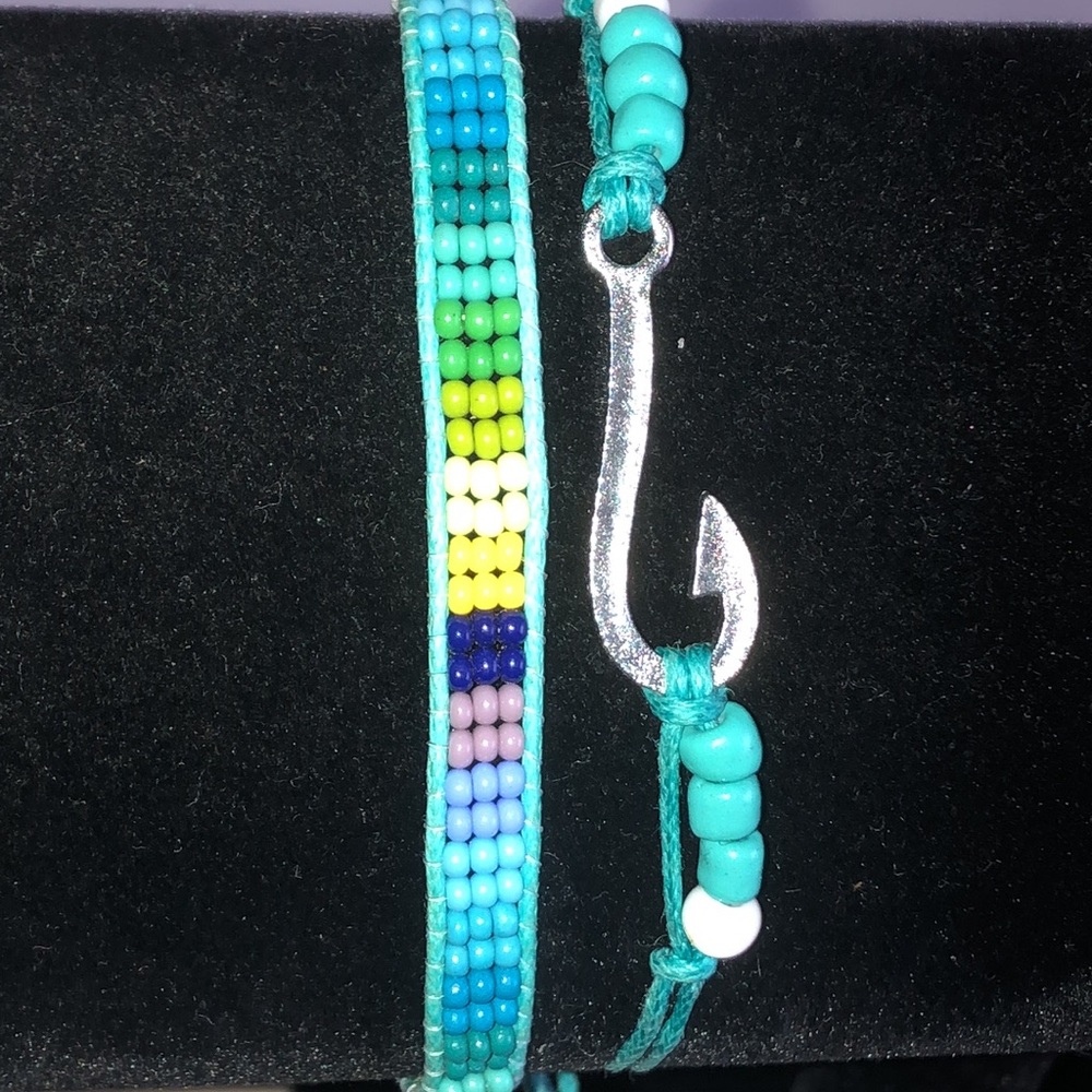Colorful Beaded Bracelet Set with Silver Tone Hook
